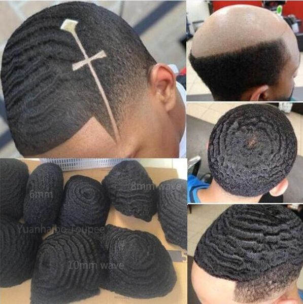 Afroamericano Afro Wave Mono Toupee in pizzo per giocatori di Basketbass Indian Remy Sostituzione dei capelli umani Afro Wave Hair Men Wig Shippinng gratuito