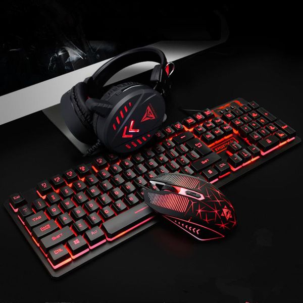 

4pcs deskwired accessories gaming mouse usb computer mechanical headset pad backlight waterproof illuminated keyboard set