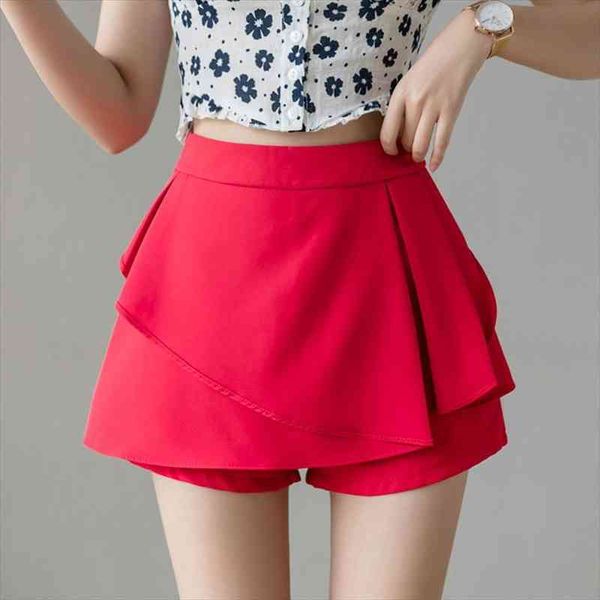 

summer irregular womens shorts high waist a line slit korean shorts skirts asymmetric pleated spodenki damskie, White;black