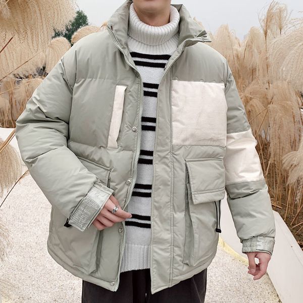 

winter jacket men's parka warm fashion casual stand collar short coat men loose cotton padded jacket mens clothes m-5xl, Black