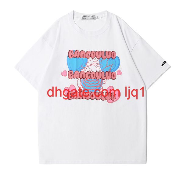 

letter print short sleeve t-shirt men's fashion brand round neck half sleeve trendy loose sleeve t-shirt, White;black