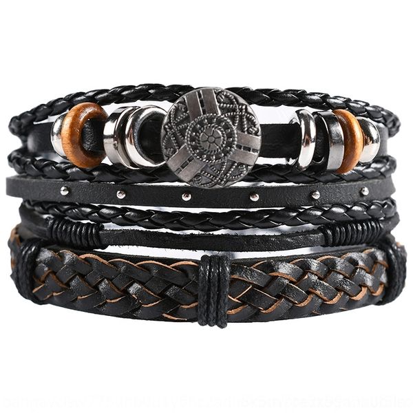 

8vsvm new men's creative woven bead adjustable adjustable new bead leather bracelet braceletsuit creative wooden men's woven leath, Golden;silver