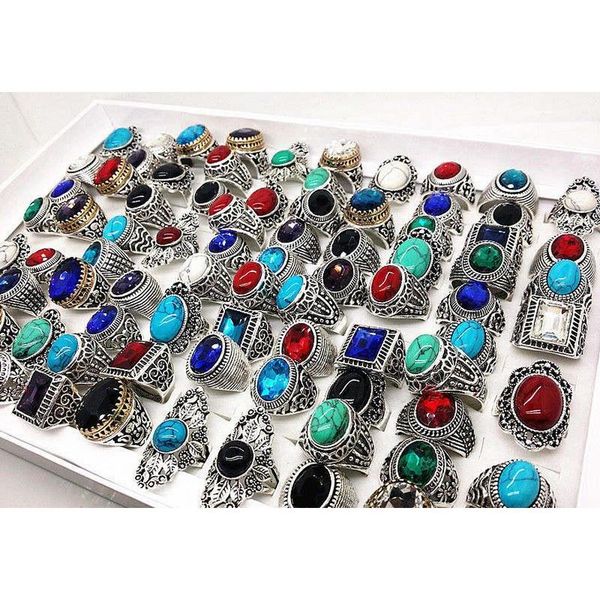 

wholesale many mix style antique silver vintage jewelry stone gemstone rings for man wo wmtxlv homes2007