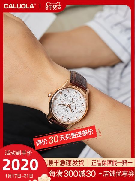 

caluola genuine 2020 new mens watch stainless steel waterproof leather belt automatic mechanical watch sports mens watches, Slivery;brown