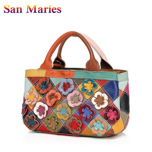 

san maries cowhide leather women designer handbags genuine leather women patchwork shoulder messenger bag floral tote handbag 20