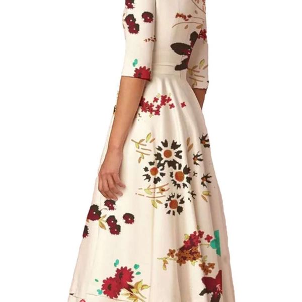 

deep drs women's 2019 summer v-neck sleeve waisted mid length printed skirt, Black;gray