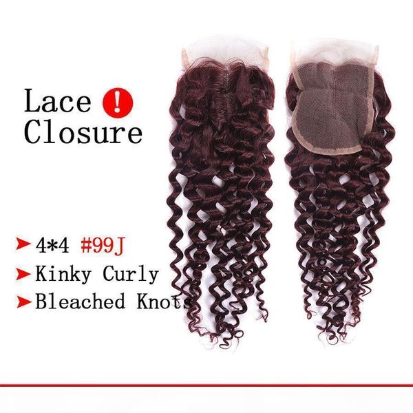 

popular color wine red 99j brazilian human hair lace closure burgundy curly wave hair with ear to ear lace closure, Black;brown