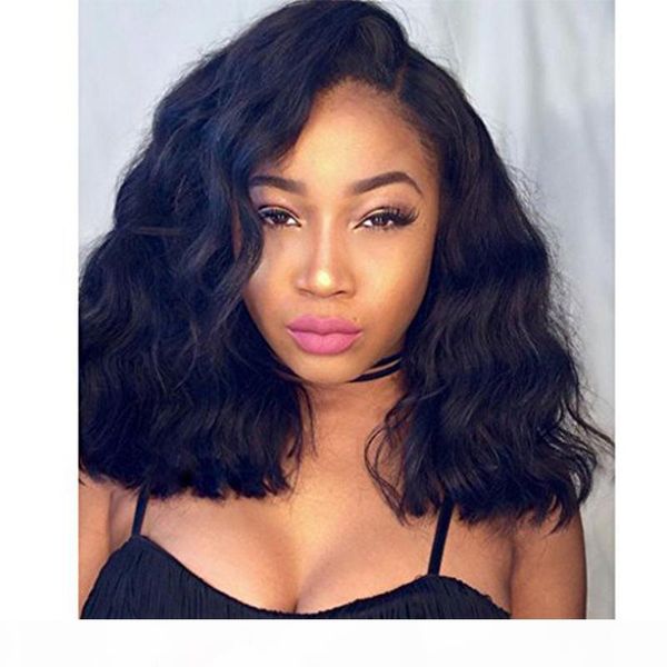 

150% density short wavy human hair wigs for black woman 8a brazilian virgin human hair lace front wigs glueless short bob full lace wigs, Black;brown