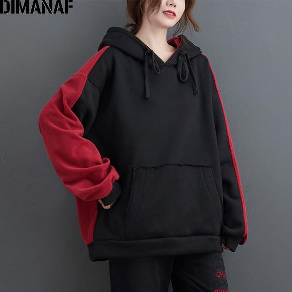 

dimanaf plus size women hoodies sweatshirt cotton fleece thick long sleeve pullover lady loose casual hooded winter warm, Black