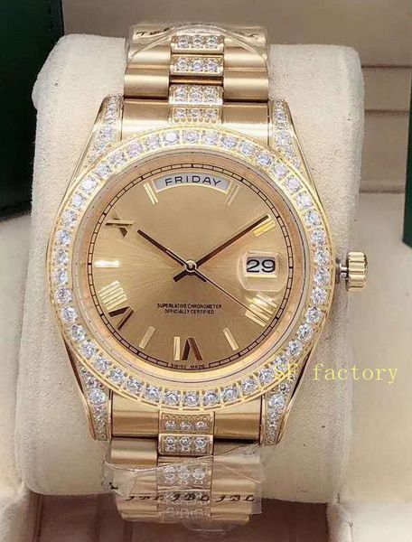 

2020 41mm diamond inlaid outer ring middle row diamond watch with automatic mechanical watch stereo roman digital dial, Slivery;brown