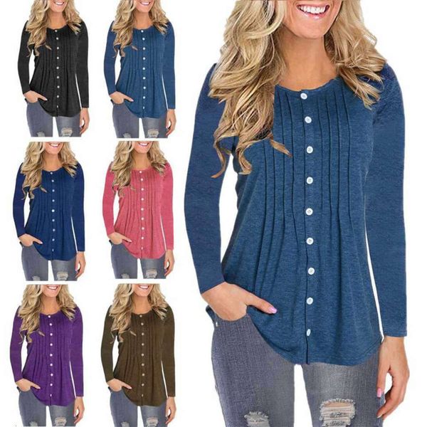 

autumn and winter women's round neck button long sleeve t-shirt jackets for women outdoor wool coats woman cardigans ing, Black;brown