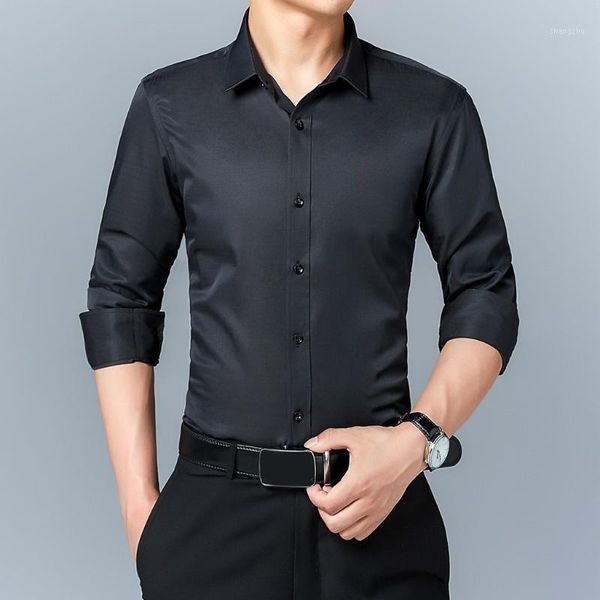 

2019 mens fashion new style casual long sleeved shirts slim fit male social business dress shirts clothing soft body-building b11, White;black