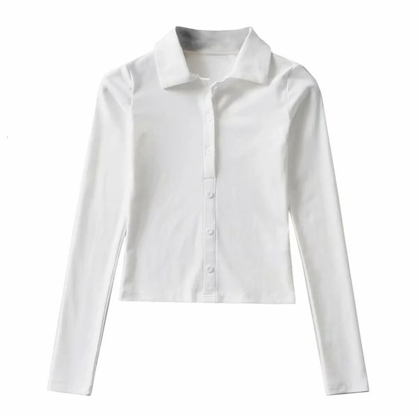 

new and the united states women's 2021 spring sells single-breasted cultivate morality lapel long sleeve t-shirt zd37, White