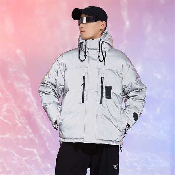 

men's jacket down hoodie antumn winter coats reflective men and women thick warm jackets fashion style windbreaker coats, Black;brown