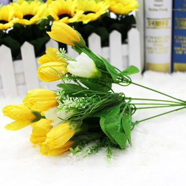 

1 pc artificial fake flowers simulation flower magnolia 15 tulip decoration flowers home decoration fake bouquet