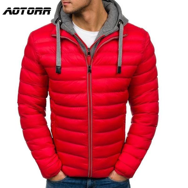 

men parka cotton padded winter jacket coat mens warm jackets male zipper thick coats down parkas fake 2 pieces hoody windbreaker, Black