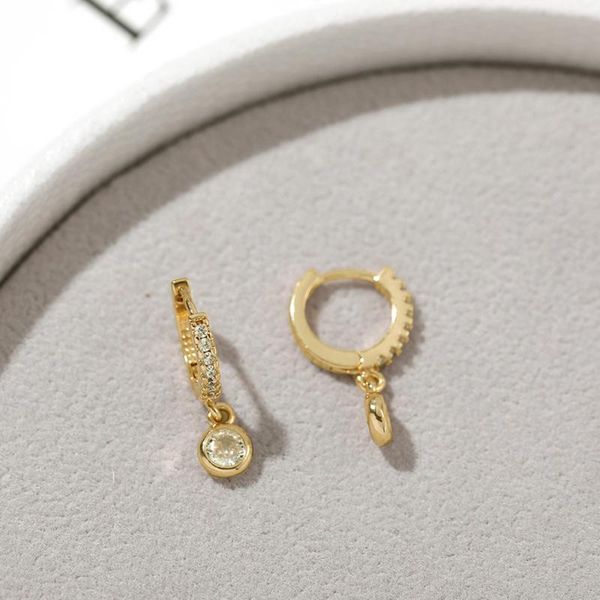 

hoop & huggie fashion geometric round cubic zircon earrings for woman simple design gold color crystal small pendant earings jewelry, Golden;silver