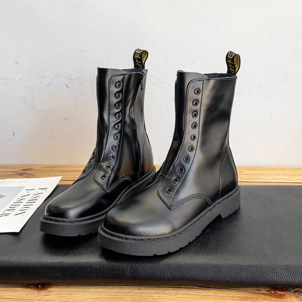 

boots 2021 women lady fashion black leather round toe long short tube flat shoes