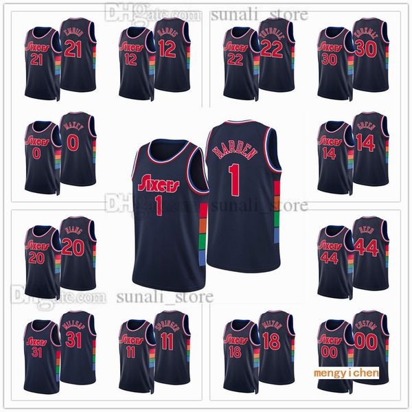 

2022 75th diamond anniversary jerseys basketball city 1 james harden joel 21 embiid matisse 22 thybulle tyrese 0 maxey furkan 30 korkmaz, Black