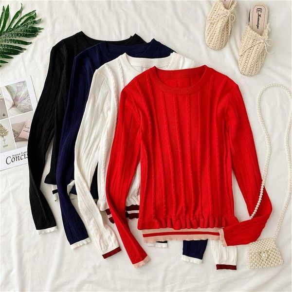

nicemix 2019 new arrival autumn stripkorean style women o-neck pullover knitted sweater casual streetwear vertical striped sweat1, White;black