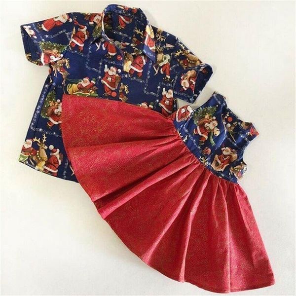 

kids summer clothing brother and sister clothes kids boy santa claus printed shirt toddler girl princess dress christmas outfit1, Red;yellow