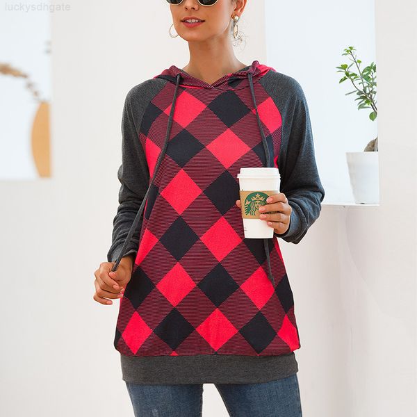 

hip patchwork drawstring hoodie girls women hop plaid designer hoodies casual sweatshirt long sleeve striped streetw, Black