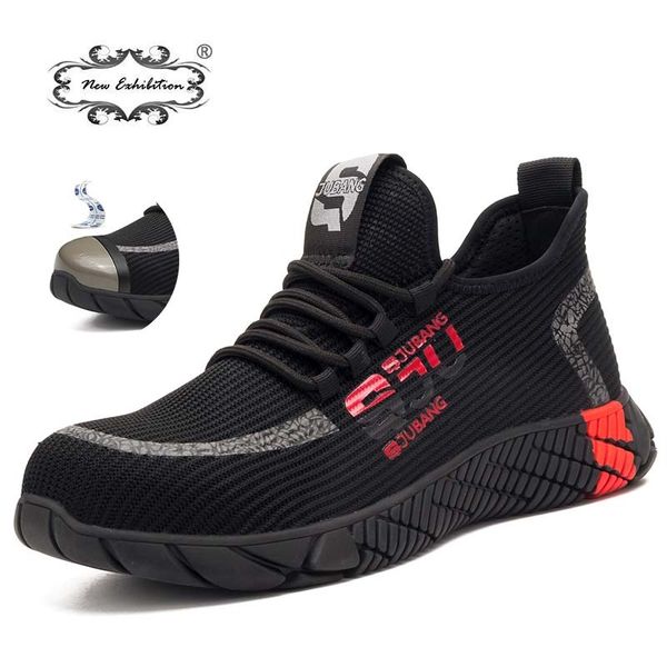 

new exhibition men shoes outdoor steel toe anti smashing protective work shoes boots men puncture proof anti-slip safety sneaker 201019, Black