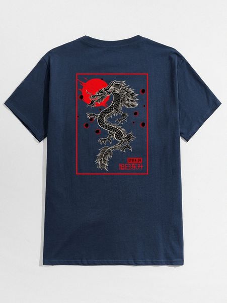 

romwe guys letter chinese dragon graphic tee x9sf#, White;black