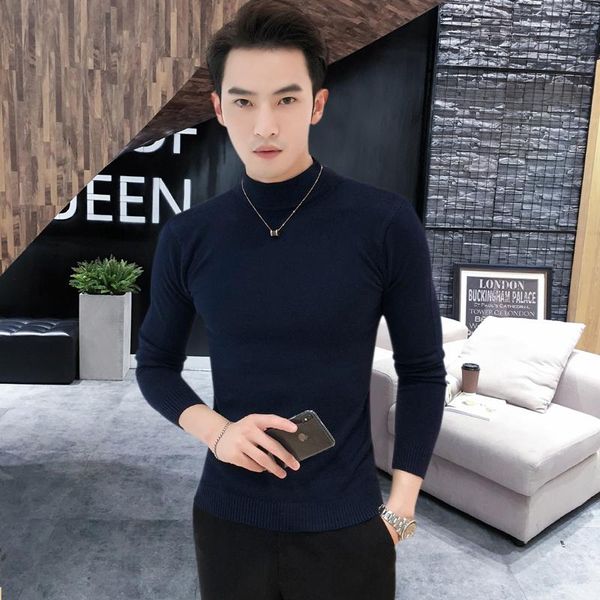

2019 brand winter autumn men's knitted sweater solid color pullovers gym turtleneck sweater korean men's slim fit knitwear bbyqzj, White;black