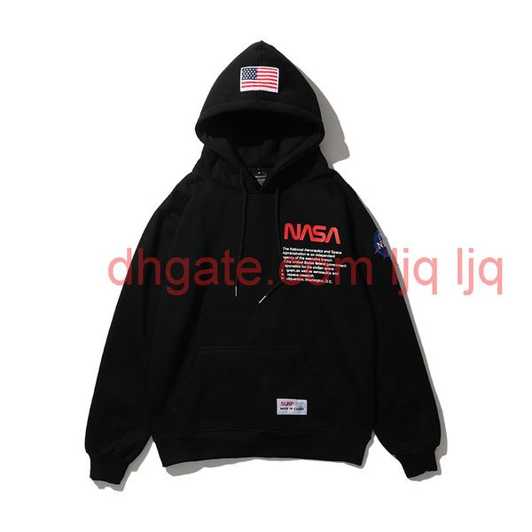 

nasa letters printed mens casual hoodies hooded high street pullover male female hip hop nasa sweatshirts, Black