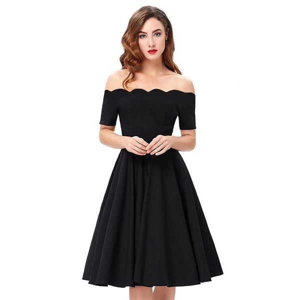 

2020 summer new off-the-shoulder dress mid-skirt off-shoulder dress, White;black