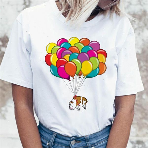 

artistic bulldog balloon t shirt graphic tees harajuku female funny t shirt tshirt clothing for korean women ulzzang, White