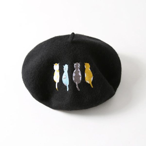 

berets cat beret woman autumn winter lovely bud hat painter wool, Blue;gray