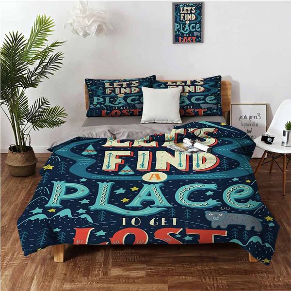 

lets find a place and get lost lettering on vibrant native american landscapebedding 3-piece set