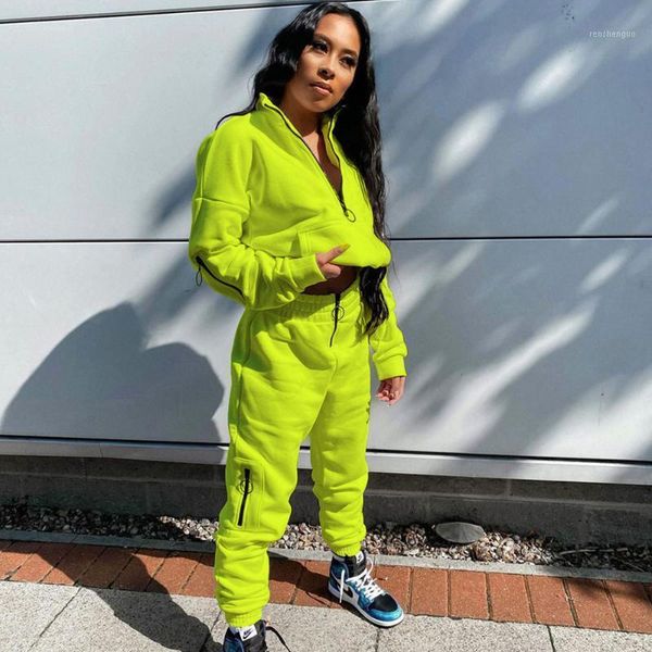 

autumn winter streetwear 2 two piece set women outfits sweat suit solid zipper pockets joggers tracksuit women set matching sets1, Gray