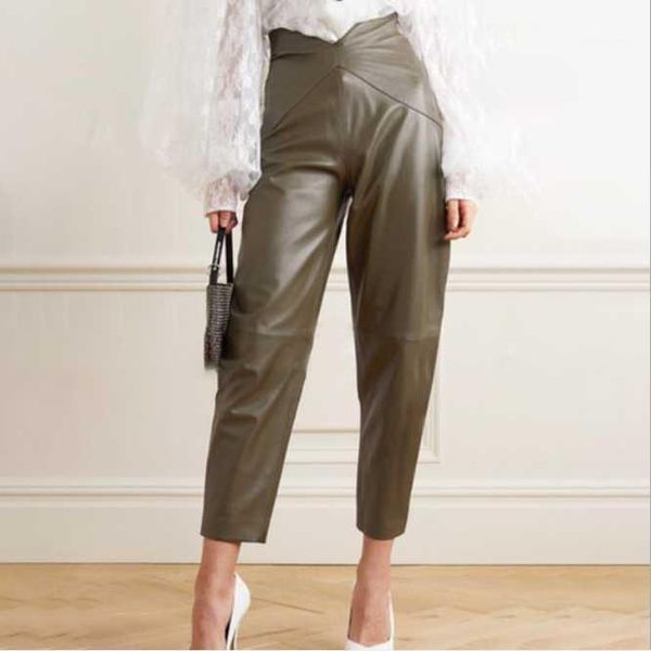 

women's pants high-end fashion niche nine-point pants irregular waist harlan high-waisted old leather trousers 3 colors1, Black;white