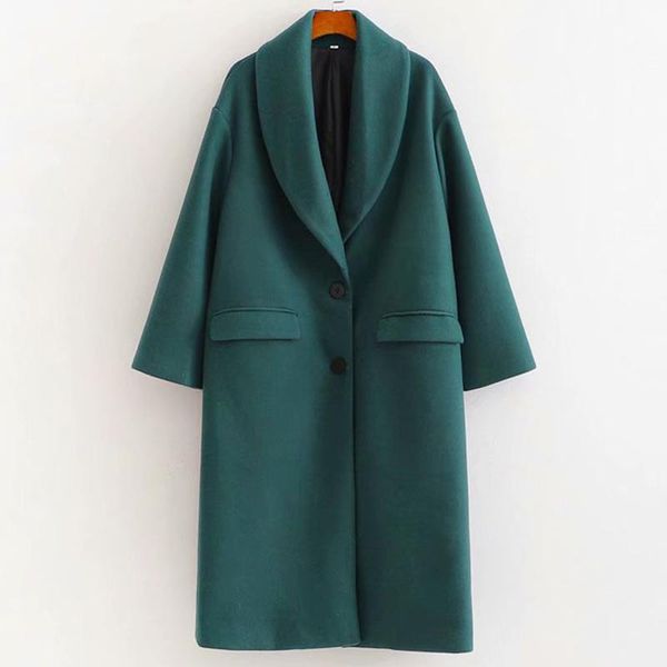 

tfmln 2020 женщины старинные шерстяные шерстяные сплошные длинные зимние утолщенные теплые пальто куртка blazer отключить воротник женское с, Black