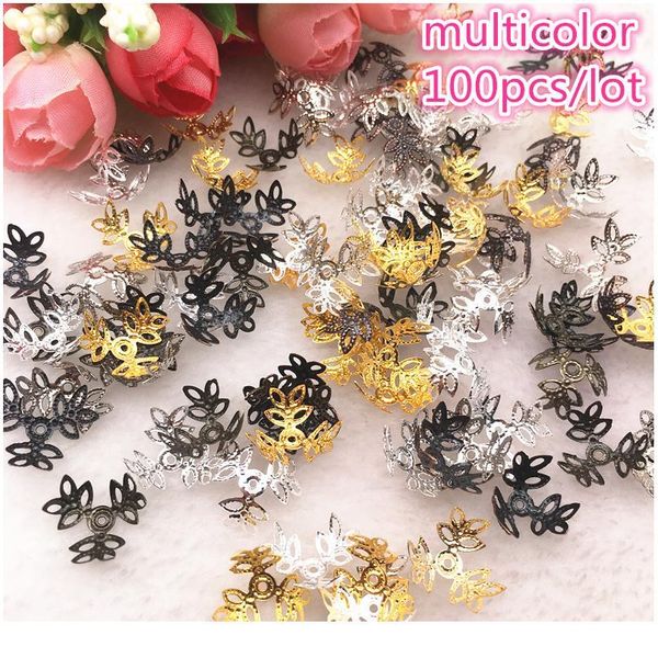 

100pcs/lot silver gold plated trefoil hollow flower petal end spacer beads caps charms bead for jewelry making acc jllwyf