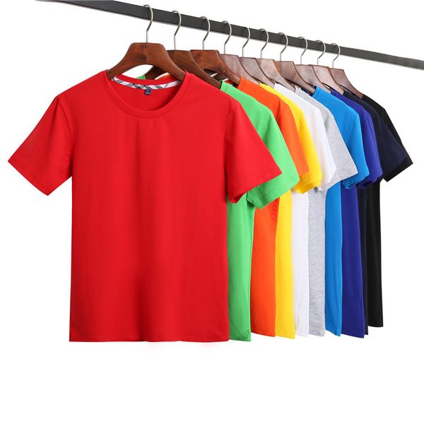 T-shirt de algodão simples para mulheres t-shirt feitos sob encomenda fêmea fêmea fêmea diy impressão bordado logo marinho azul preto cinzento branco amarelo laranja vermelho vermelho vermelho sólido