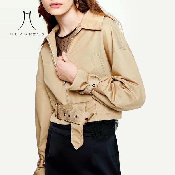 

women's jackets heydress women autumn long sleeve vintage turn-down collar female sashes casual street wear lady short outwears, Black;brown
