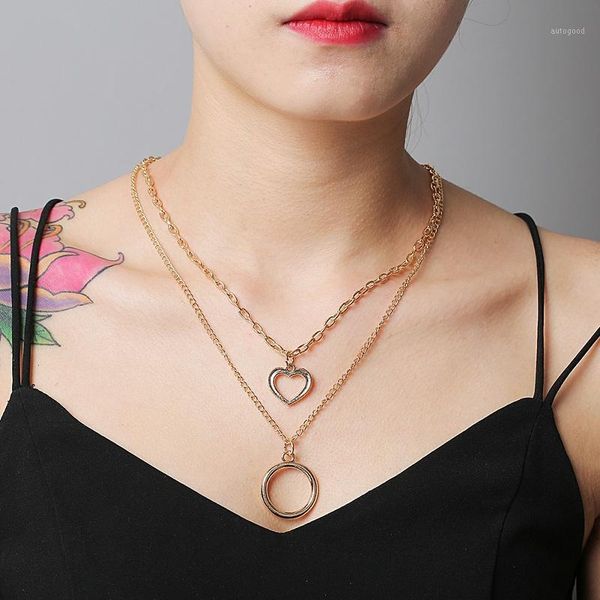 

chains juran fashion multi layer lock portrait pendants necklaces for women gold metal key heart necklace design jewelry gift1, Silver
