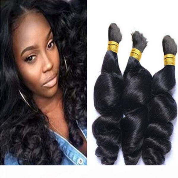 

brazilian braiding hair bulk no weft loose wave natural 1b 100% human hair bulk 3 pieces no shed, Black