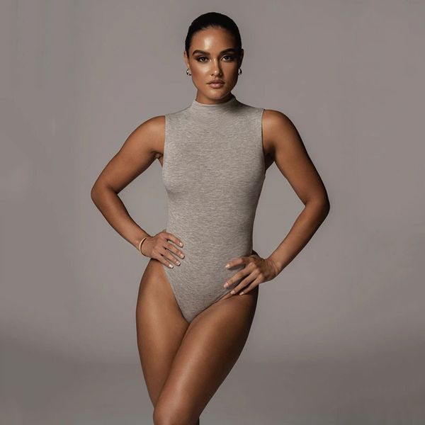 

black sleeveless turtleneck bodysuit women off shoulder body cotton zipper casual basic rompers overalls, Black;white