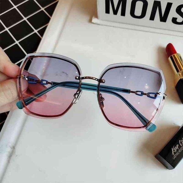 

fashion rimless square sunglasses women crysta arms metal gradient blue pink cat eye glasses elegant brand eyewear feminino, White;black