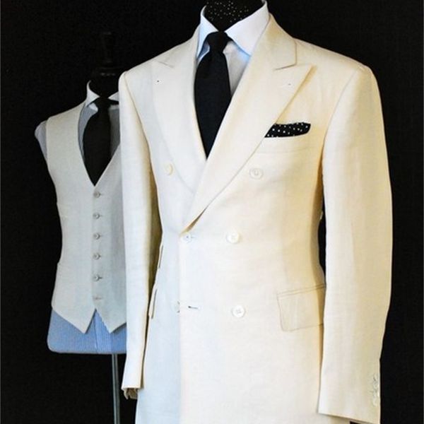Nach Maß Weiß Zweireiher Mann Anzug 3 Stück Bräutigam Smoking Herren Hochzeit Prom Dinner Party Anzüge Blazer Masculino 201106