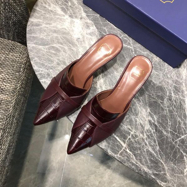 

designer womens slippers scarlet lattice texture pointed-toe high heel with box size 35-40, Black