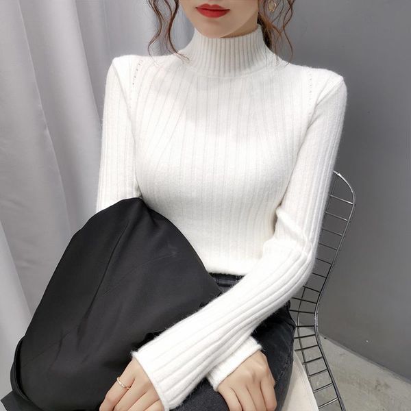 

women's sweater 2021 spring new korean version sweater women half high collar long sleeve bottoming shirt women, White;black