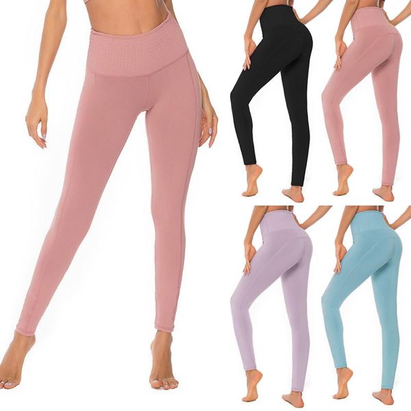 

women solid color yoga pants middle high waist breathable leggings, Black