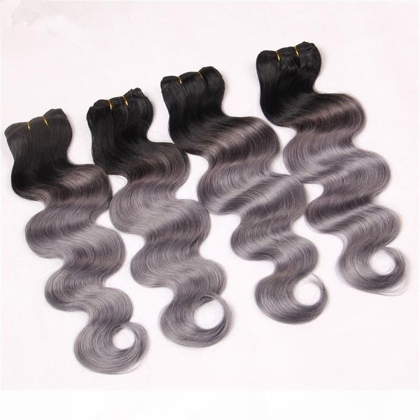 

new arrive sliver grey hair bundles two tone colored gray human virgin malaysian hair bundles ombre body wave hair bundles, Black;brown