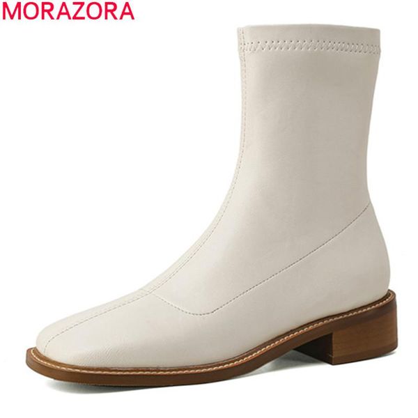 

boots morazora 2021 big size 34-43 fashion women brand genuine leather shoes low heel square toe simple ankle, Black